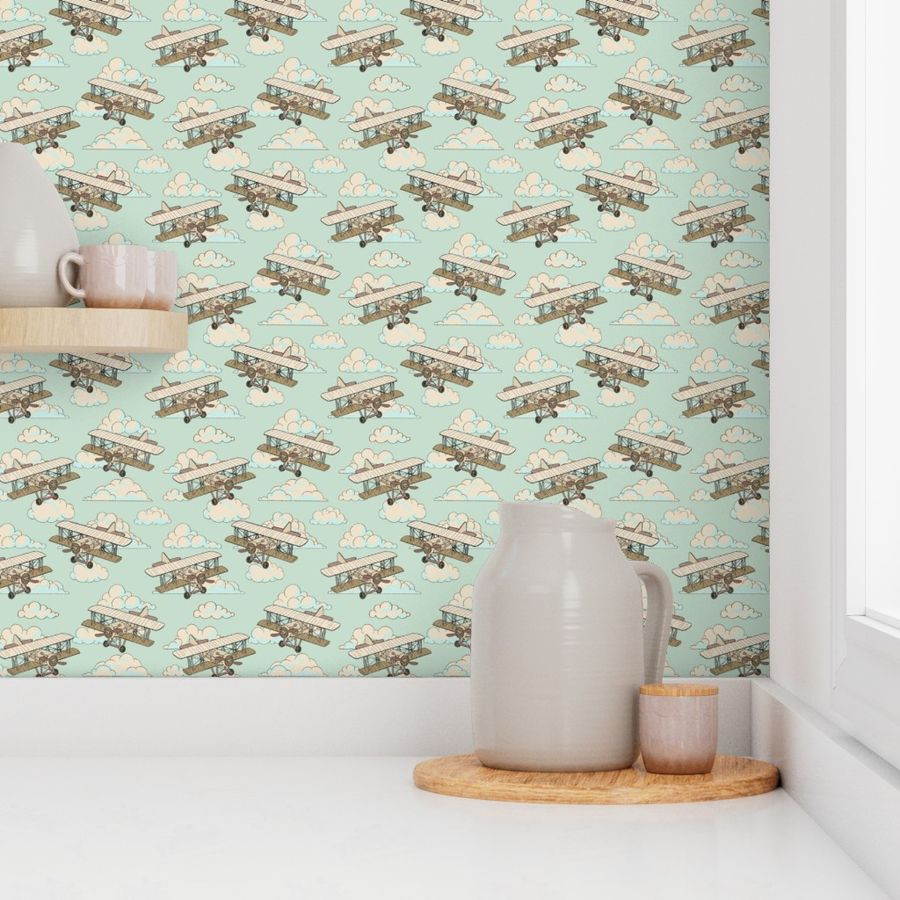 Vintage Airplane Wallpaper byscarlowdigital | Spoonflower
