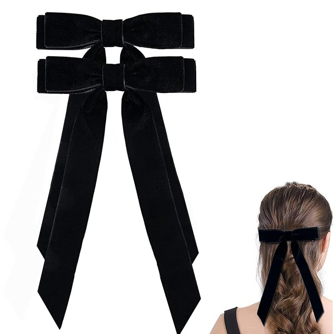 Large Black Velvet Hair Bows For Girls,2 PCS 5 Inch Bows Hair Alligator Clips Accessories for Wom... | Amazon (US)