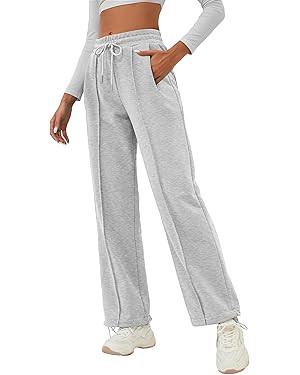 ELLEVEN Women's Wide-Leg Sweatpants, Cotton Joggers Causal Drawstring High Waist Baggy Pants with... | Amazon (US)