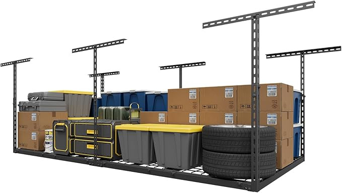 4X8FT Overhead Garage Storage Rack, 26"-40" Height Adjustable Garage Ceiling Storage Racks, Heavy... | Amazon (US)