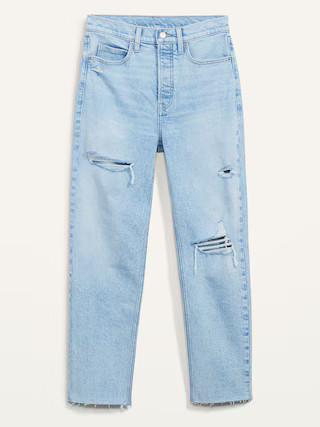 Extra High-Waisted Sky Hi Straight Button-Fly Ripped Jeans for Women | Old Navy (US)