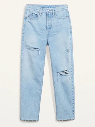 Extra High-Waisted Sky Hi Straight Button-Fly Ripped Jeans for Women | Old Navy (US)