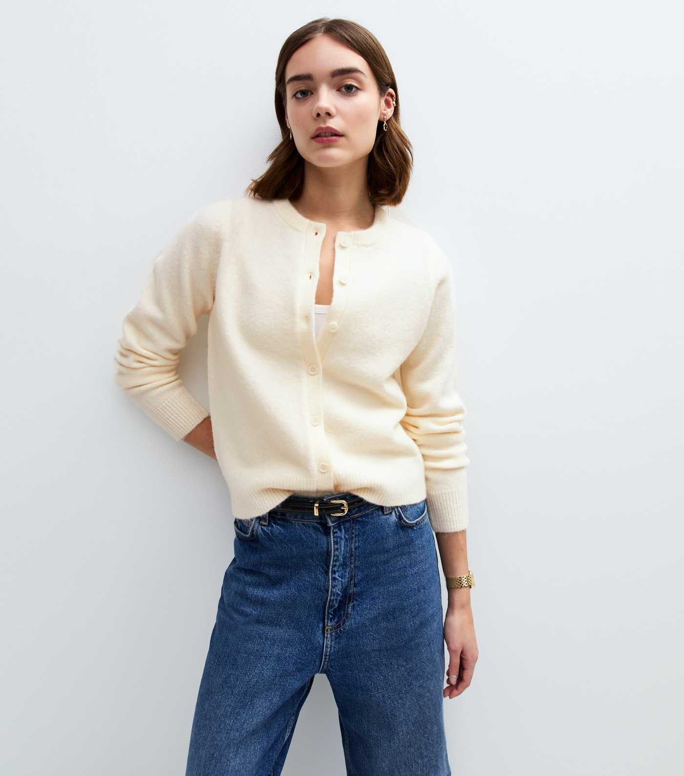 Cream Crew Neck Knit Cardigan
						
						Add to Saved Items
						Remove from Saved Items | New Look (UK)