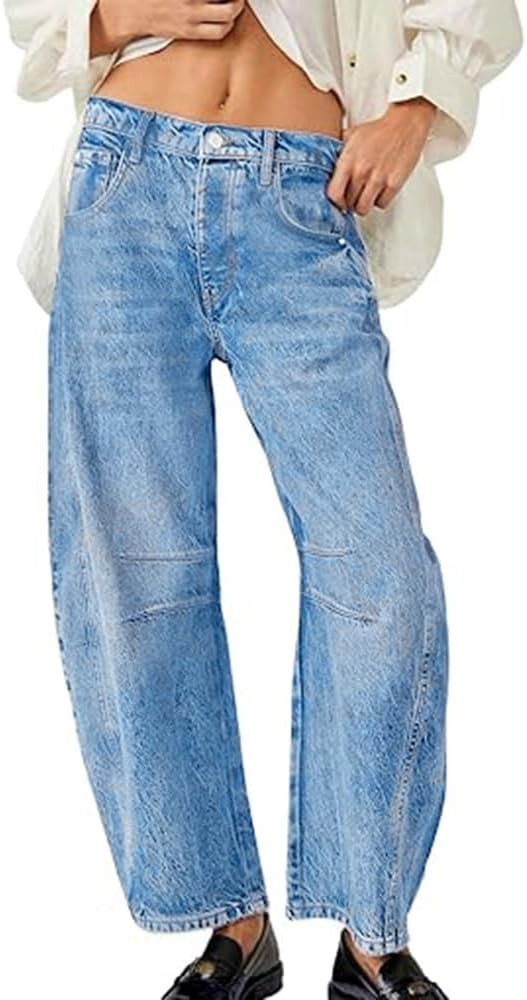 HUNGSON Women's Barrel Jeans Wide Leg Mid Rise Loose Y2k Baggy Boyfriend Jeans(Runs Small, Order ... | Amazon (US)