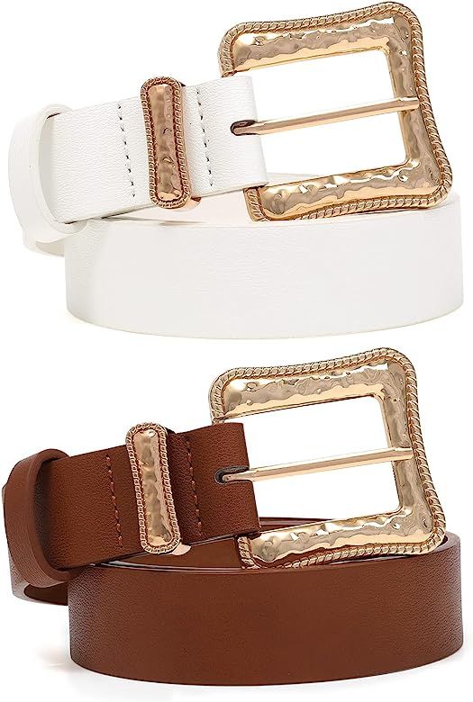 AWAYTR Leather Western Belts for Women - 2 pcs Ladies Vintage Design PU Leather Waist Plus Size B... | Amazon (US)