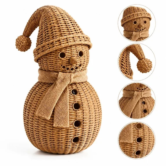 Rattan Woven Snowman Figurine with Santa Hat and Burlap Scarf, Christmas Snowman Decor, Farmhouse... | Walmart (US)