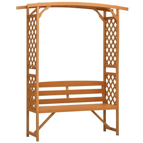 Outsunny Patio Garden Bench Arbor Arch with Pergola and 2 Trellises, 3 Seat Natural Wooden Outdoor Bench for Grape Vines & Climbing Plants, Backyard Decor, Brown | Amazon (US)