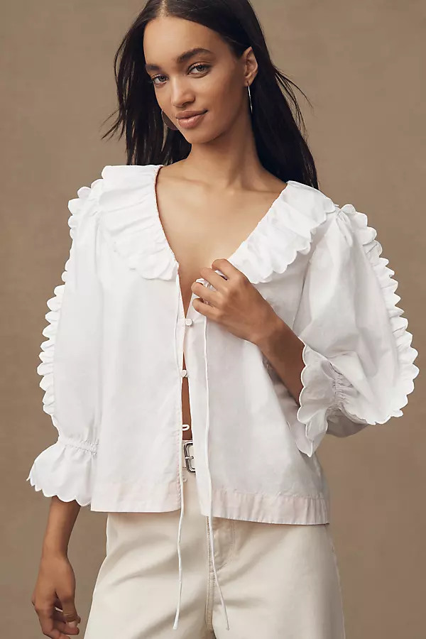 Maeve Scallop V-Neck Blouse | Anthropologie (US)