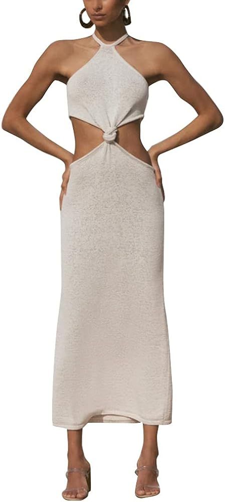 Ekaliy Women's Sexy Knitted Cut Out Dress Halter Neck Backless Slim Fit Beachwear Club Party Maxi... | Amazon (US)