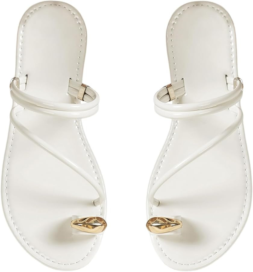 Verdusa Women's Metallic Open Toe Ring Sandals Summer Strappy Flat Sandals | Amazon (US)