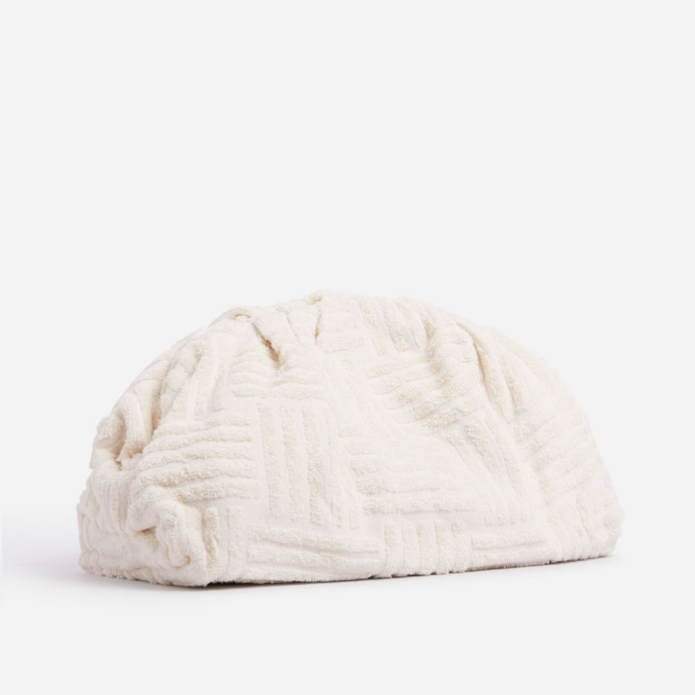 Carry Oversized Pouch Bag In Cream Nude Terry Towel Fabric | EGO Shoes (US & Canada)