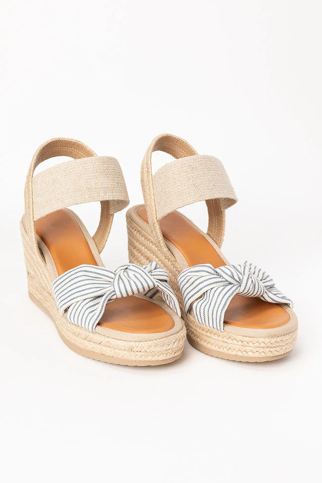 Patton Blue and White Striped Knot Wedges | Pink Lily