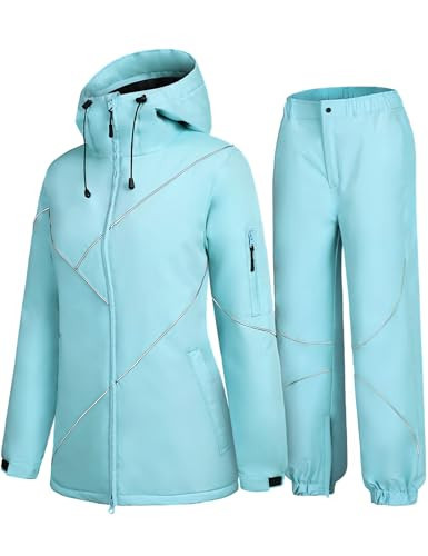 GEMYSE Women's Ski Snowsuit Waterproof Windproof Insulated Jacket and Pants Set Winter Warm Snowboarding Coat with Hood(Stillwater Blue,Medium) | Amazon (US)