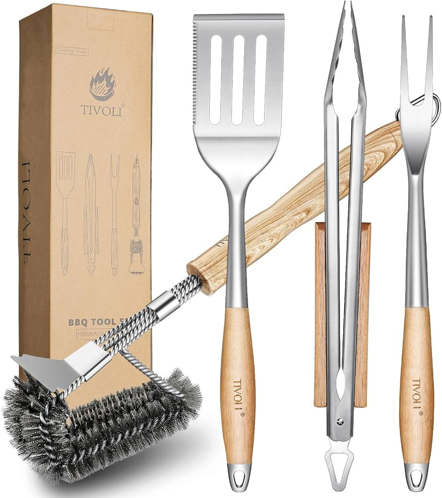 TIVOLI Grill Set 4PC BBQ Tools Set Grill Accessories with BBQ Spatula, BBQ Clips, Brushes, BBQ Fo... | Amazon (US)