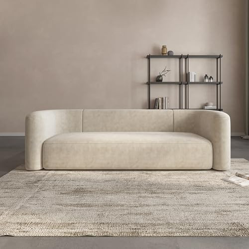 Acanva Luxury Modern Tight Curved Back Velvet Sofa, Minimalist Style Comfy Couch for Living Room Apartment, 3 Seater, Cream | Amazon (US)