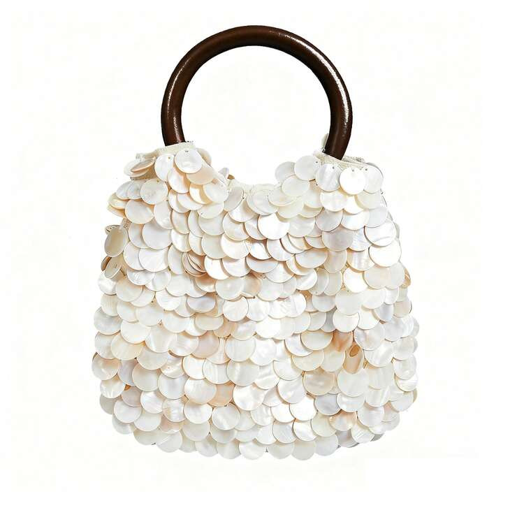 LocalShell Purse For Women Handmade Seashell Beaded Clutch Beach Wooden Top Handle Bag | SHEIN