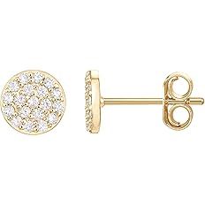 PAVOI 14K Gold Plated Sterling Silver Post Stud Earrings for Women | Pave CZ Mini Disc | Gold Ear... | Amazon (US)