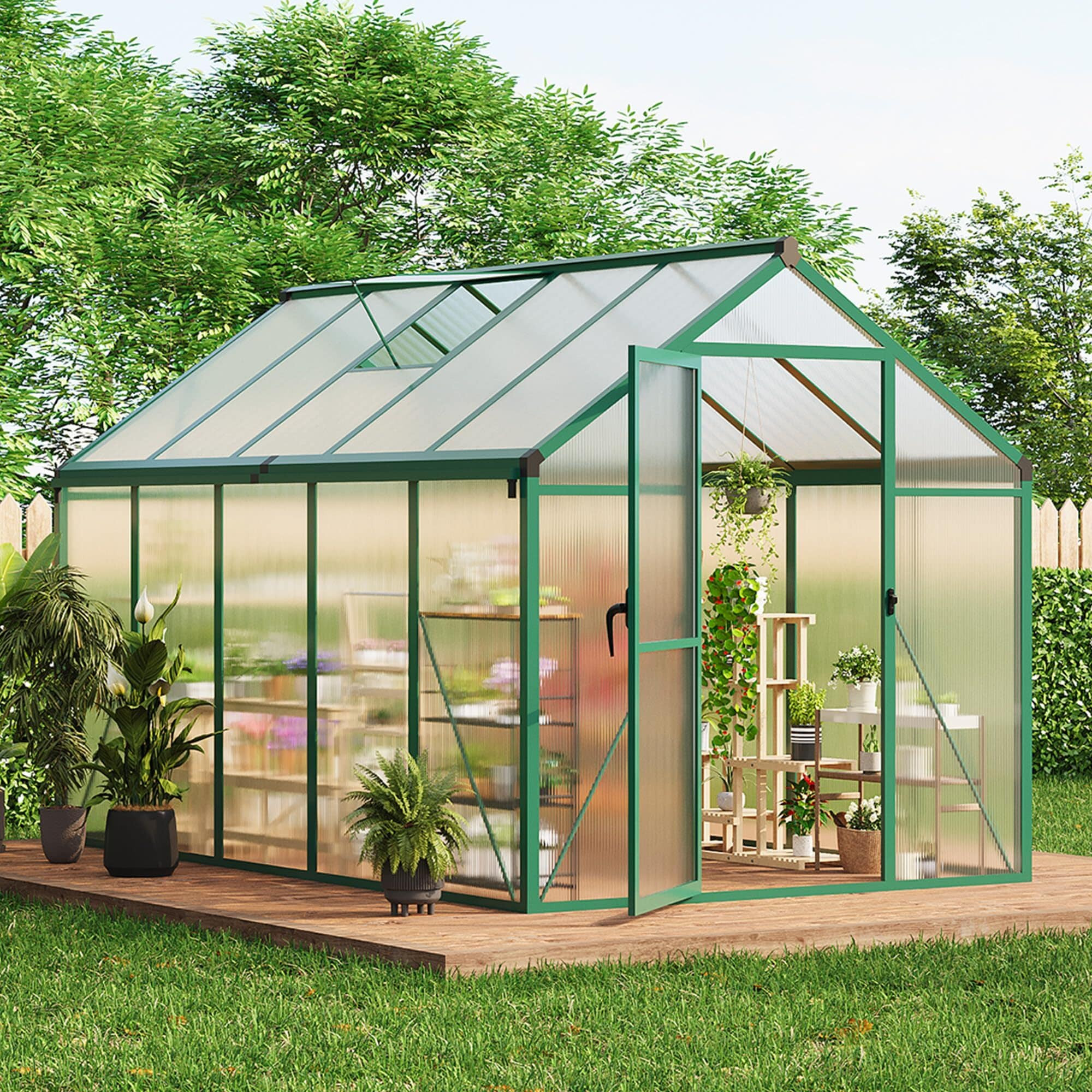 GarveeLife 6x10 FT Aluminum Greenhouse with Roof Vent Ground Nails Lockable Push Door Large Walk-in Green House for Outside Garden Backyard Patio | Lowe's