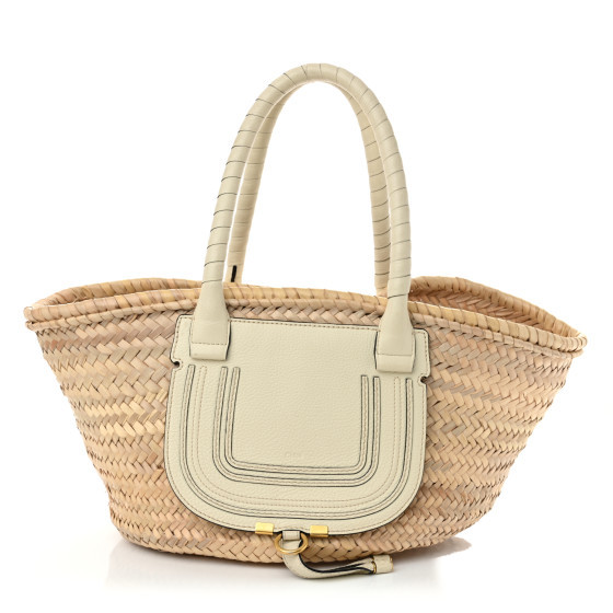 Raffia Grain Calfskin Medium Marcie Basket White | FASHIONPHILE (US)