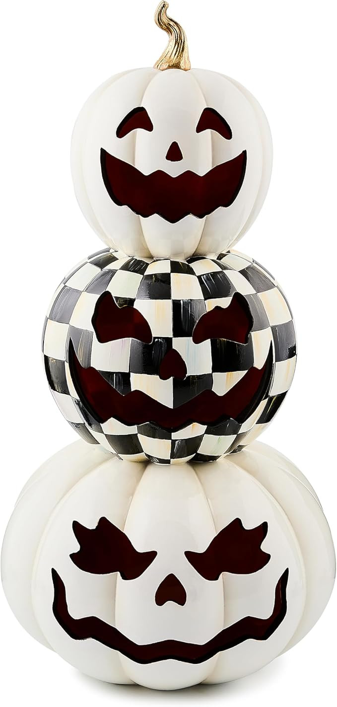 MACKENZIE-CHILDS Stacked Illuminated Pumpkins, Halloween Decorations, Black-and-White Courtly Che... | Amazon (US)