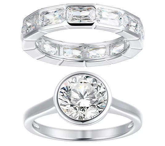 Diamonique x Jennifer Miller 8.05 cttw Ring Set, Sterling | QVC
