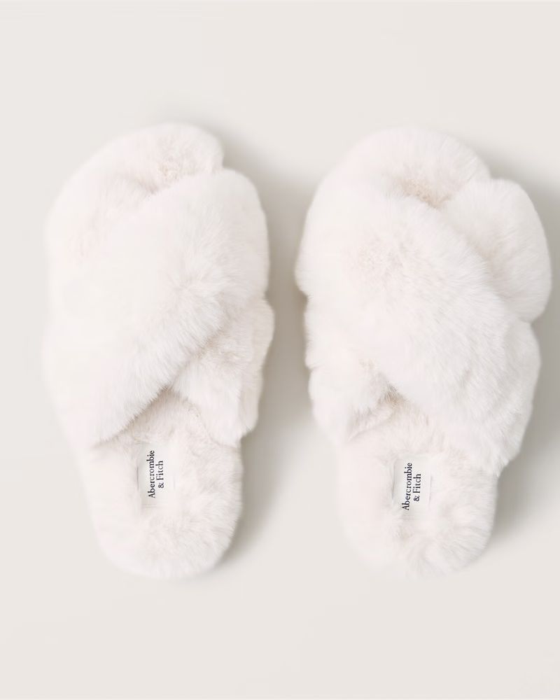 Women's Fluffy Criss-Cross Slippers | Women's Up To 50% Off Select Styles | Abercrombie.com | Abercrombie & Fitch (US)
