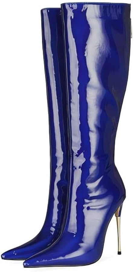 sexytag Women's Metallic Knee High Boots Stiletto Heel Pointed Toe Fashion Pull-on Back Zipper An... | Amazon (US)