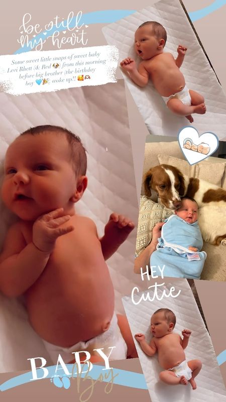 Some sweet little snaps of sweet baby Levi Rhett (& Red 🐶) from this morning before big brother (the birthday boy 🩵🎉) woke up!! 🥰🫶🏽