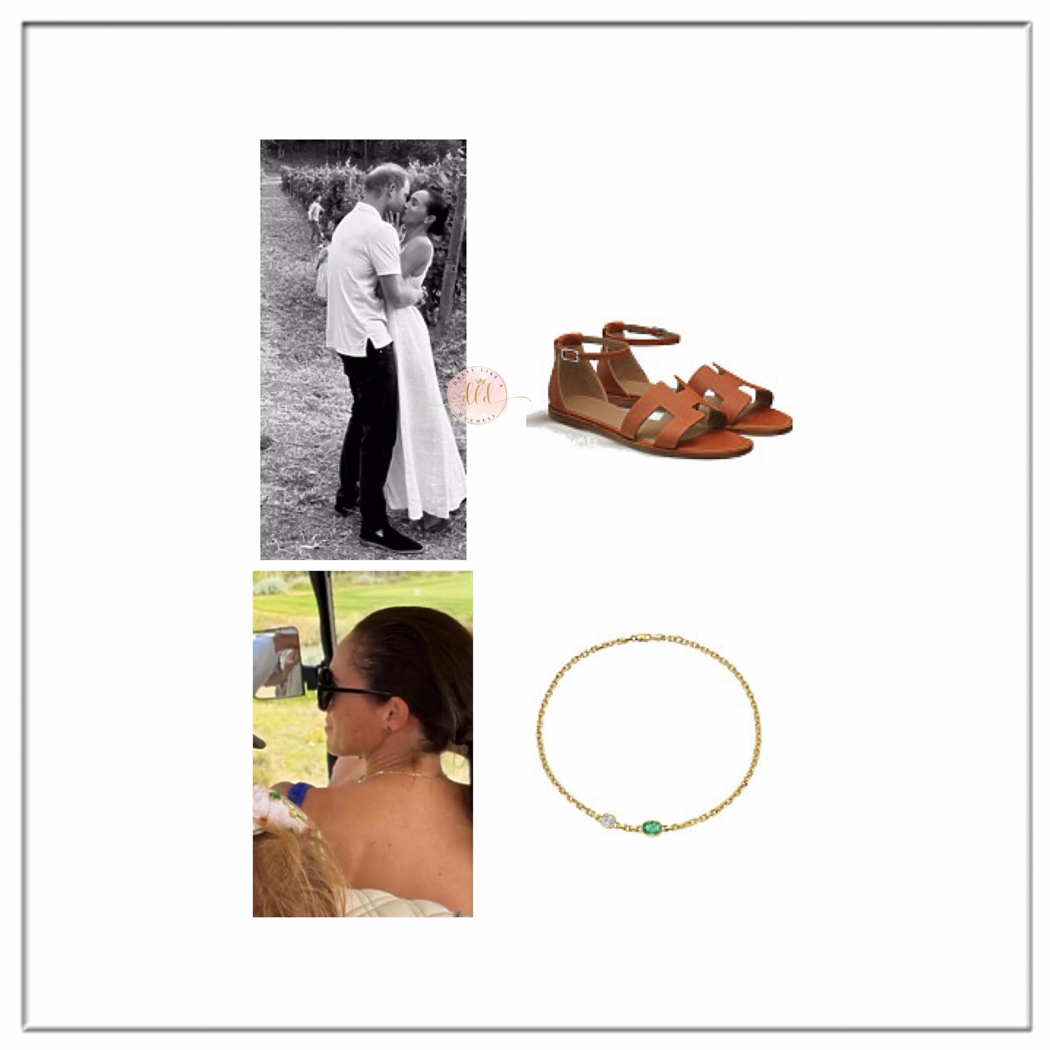 9/15/26 Meghan Markle wearing Hermes sandals and Logan Hollowell necklace for her birthday tribute to Prince Harry 🎂