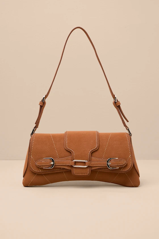 Aubryn Light Brown Suede Buckle Shoulder Bag | Lulus