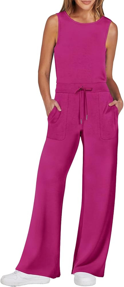 ANRABESS Womens Jumpsuits 2024 Casual Summer Dressy Romper Sleeveless Wide Leg Long Pants Outfits... | Amazon (US)