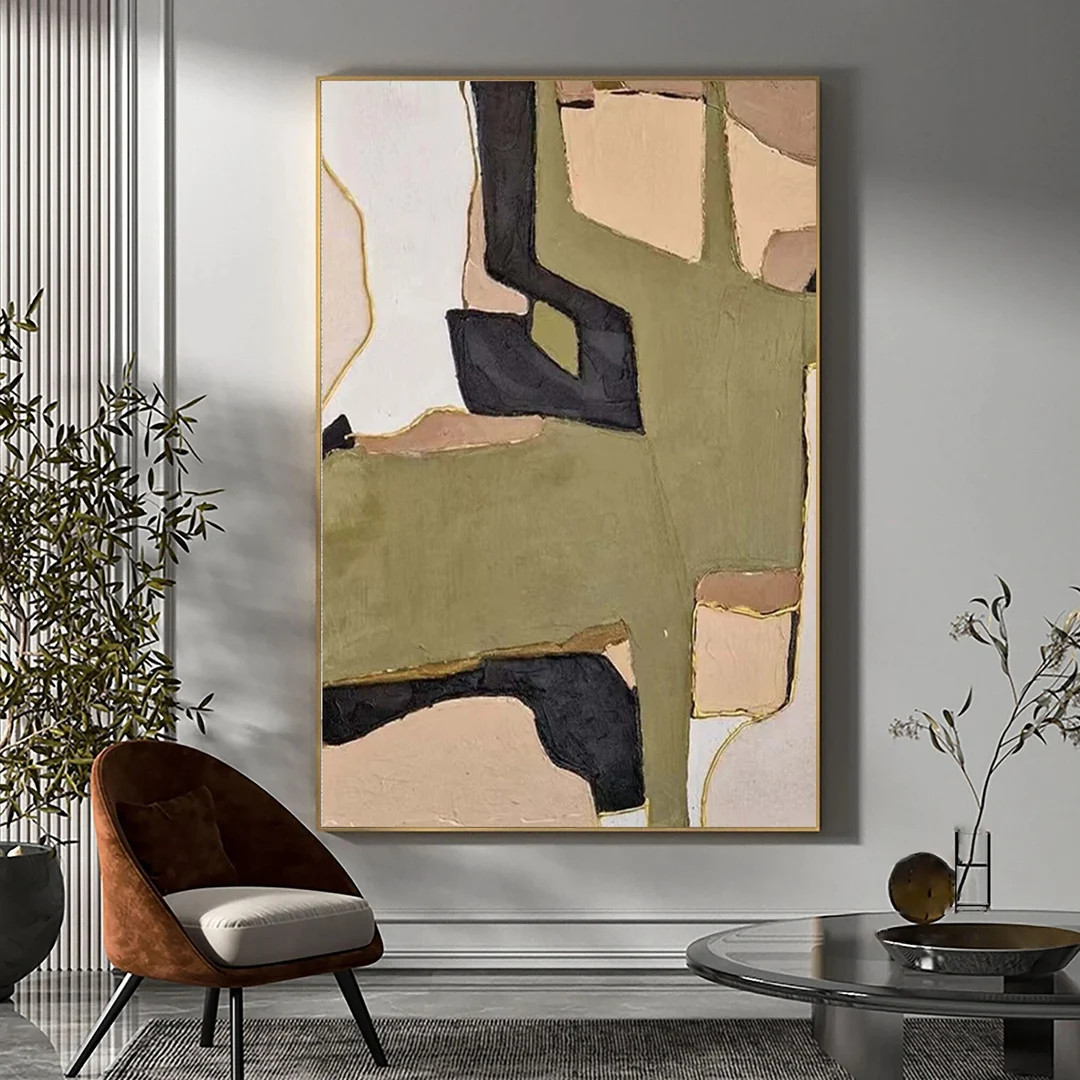 Original Abstract Painting: Green Beige Modern Wall Art | Etsy (US)