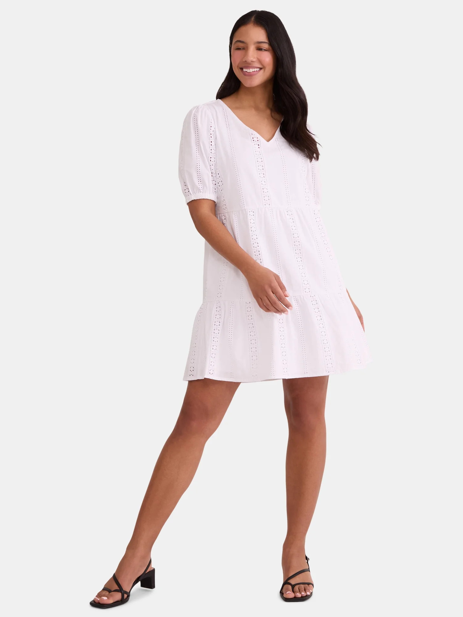 Time and Tru Women's Short Sleeve Eyelet Dress, Sizes XS-XXXL | Walmart (US)