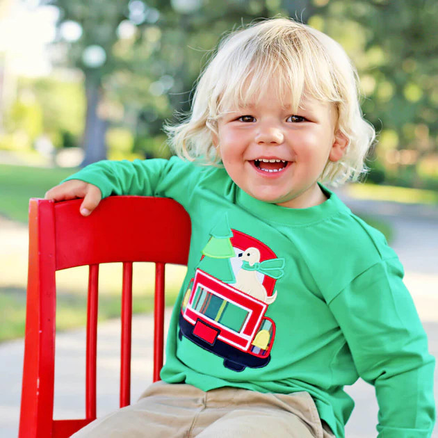 Green Plaid Truck Long Sleeve Shirt | Classic Whimsy