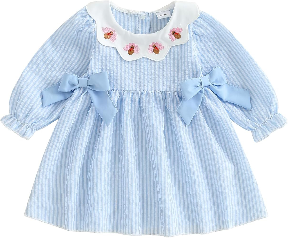 Seyurigaoka Toddler Baby Girl Thanksgiving Outfits Turkey Puff Sleeve Smocked Dress Infant Fall W... | Amazon (US)