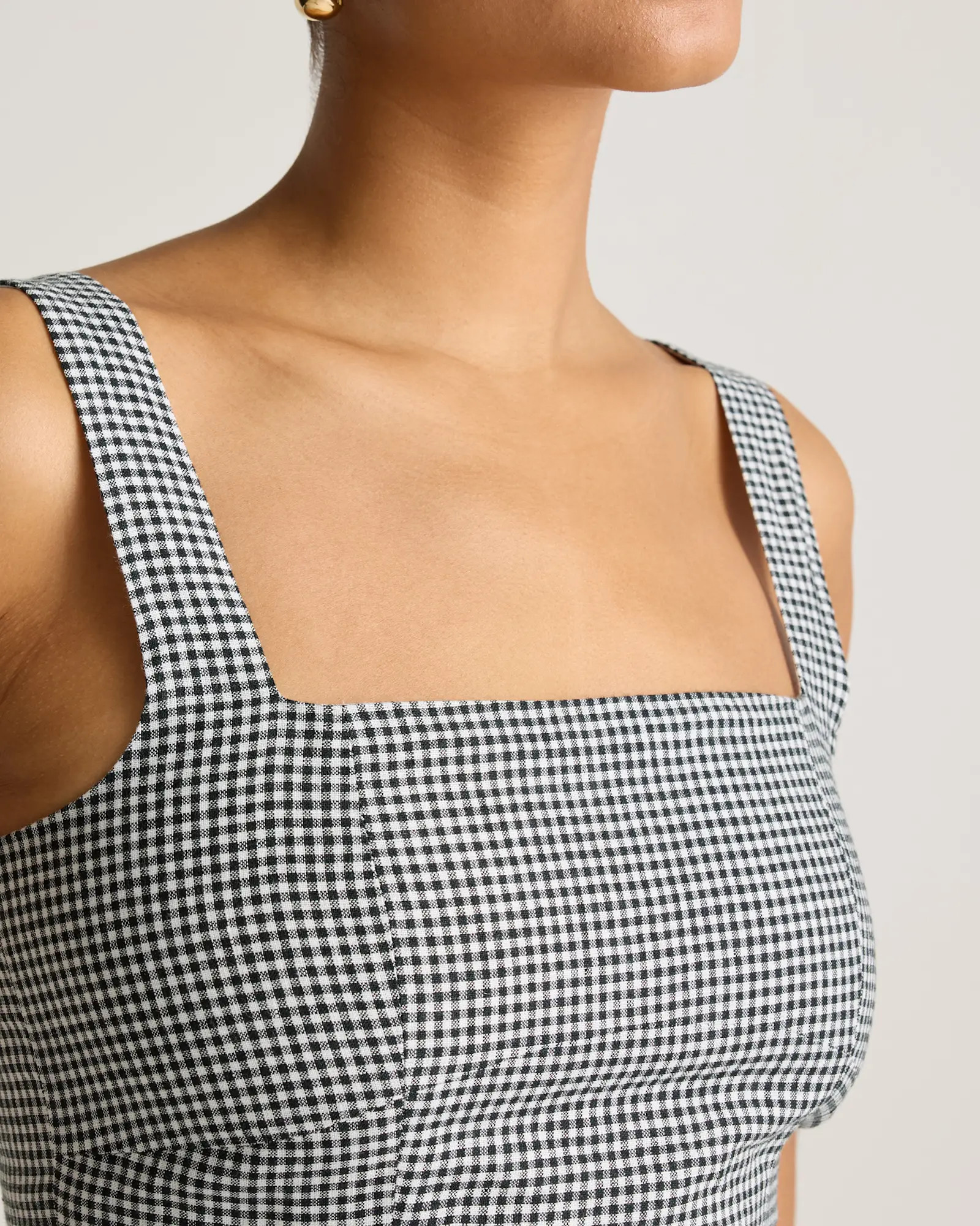 100% European Linen Fit & Flare Midi Dress in Classic Mini Gingham | Quince