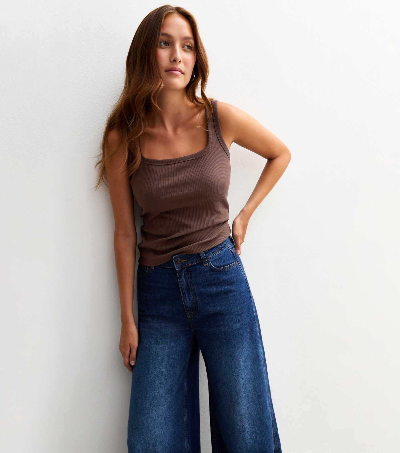 Dark Brown Square Neck Vest | New Look | New Look (UK)