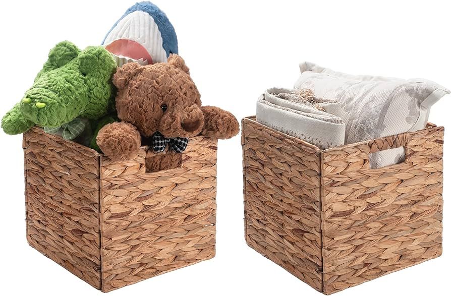 Set of 2 Wicker Storage Basket, Woven Baskets for Storage, Foldable Wicker Storage Basket for She... | Amazon (US)