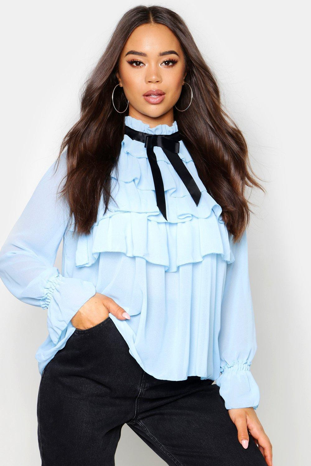 Ruffle Front Full Sleeve Blouse | Boohoo.com (US & CA)