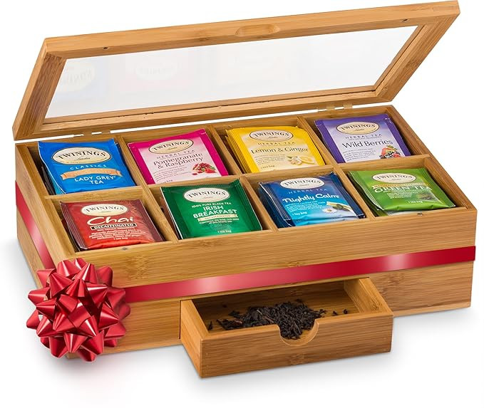 Tea Bag Organizer - Bamboo Tea Box Organizer Storage Box, Tea Bag Holder with Drawer & Acrylic Wi... | Amazon (US)