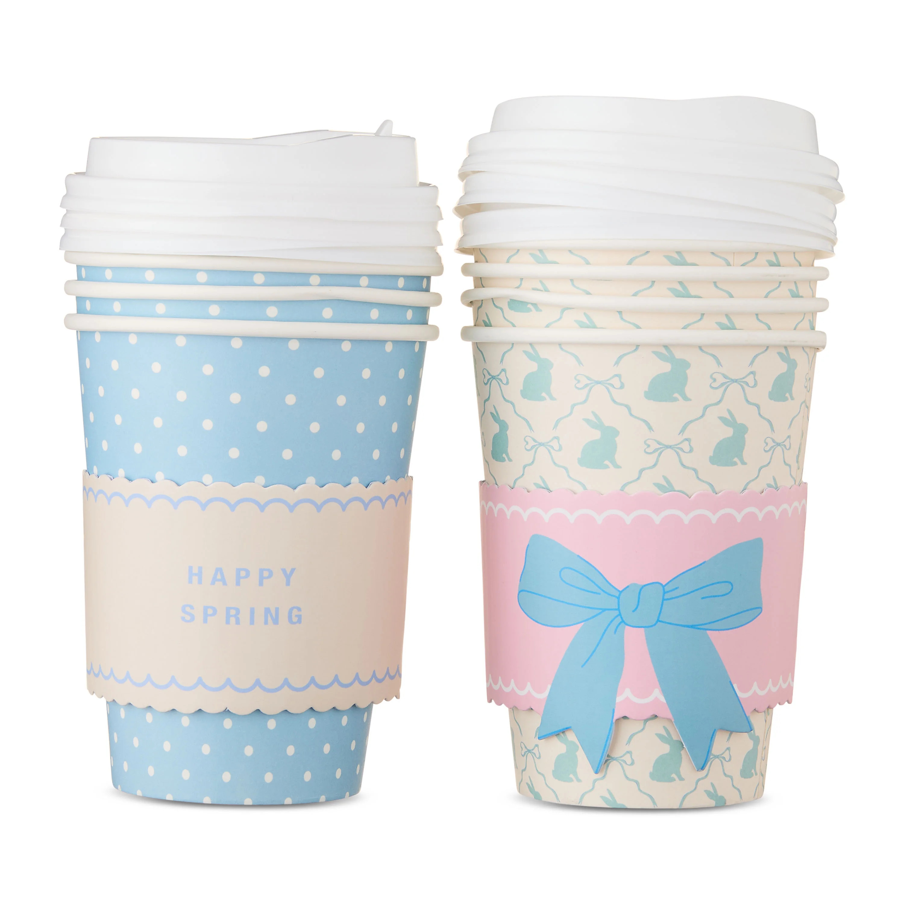 Bunnies and Polka Dots Disposable Paper Cups with Lids, Multicolor, 14 oz, Easter by Way To Celeb... | Walmart (US)
