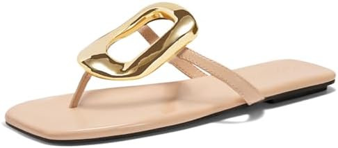 Coutgo Womens Flat Sandals Comfortable Flip Flops Slide Sandals Summer Beach Shoes with Metal Dec... | Amazon (US)