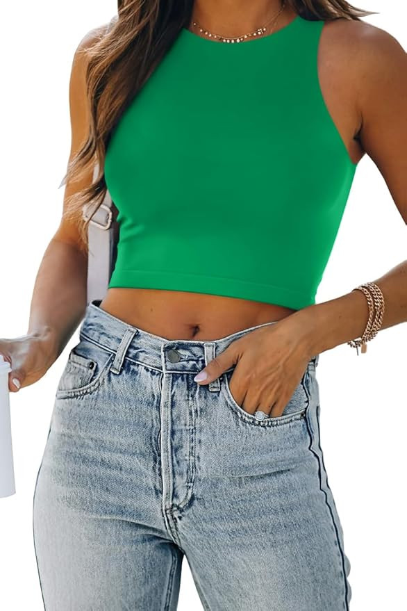 EFAN Womens Sexy Sleeveless Double Lined Crop Tops Workout Cute Tight Racerback Tank Tops Summer ... | Amazon (US)