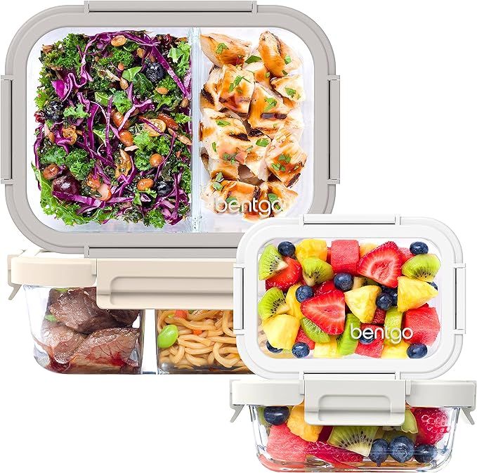Bentgo® Glass Leak-Proof Meal Prep Set - 8-Piece Lunch & Snack 1 & 2-Compartment Glass Food Cont... | Amazon (US)
