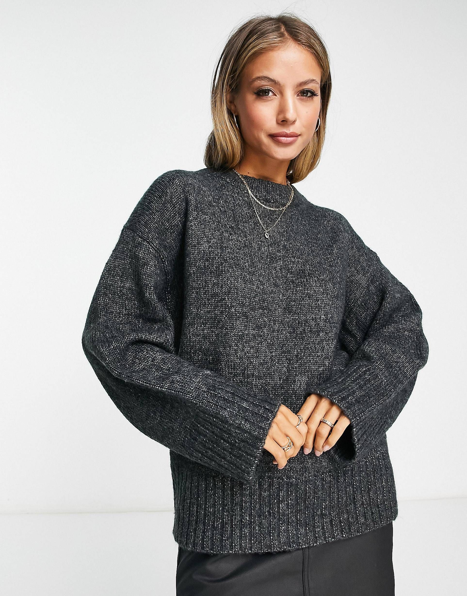 ASOS DESIGN premium jumper with crew neck in wool blend yarn in grey | ASOS (Global)