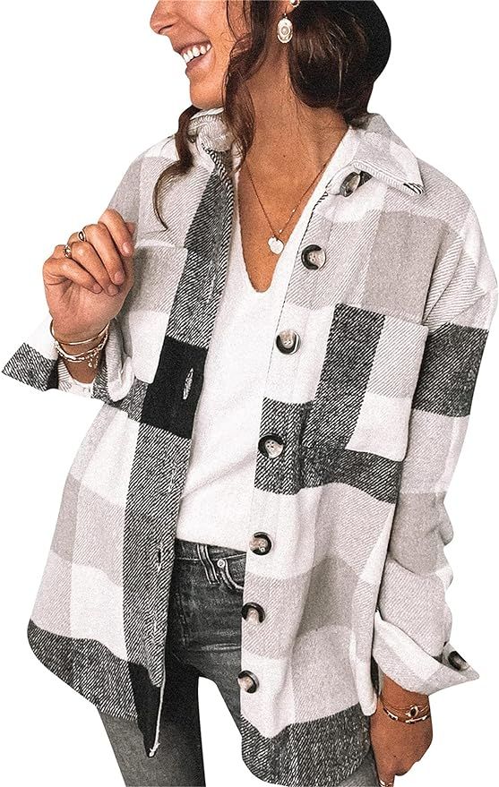 YMING Womens Color Block Plaid Shirts Button Down Flannel Cardigan Long Sleeve Pockets Blouse Top... | Amazon (US)