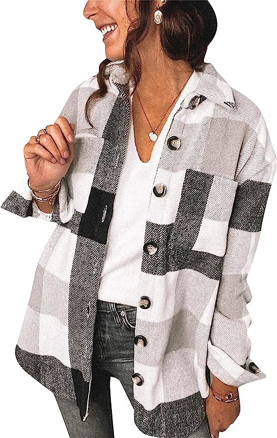 YMING Womens Color Block Plaid Shirts Button Down Flannel Cardigan Long Sleeve Pockets Blouse Top... | Amazon (US)