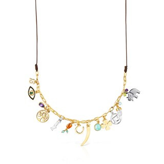 Silver Vermeil TOUS Good Vibes Necklace with Gemstones and brown Cord | TOUS USA
