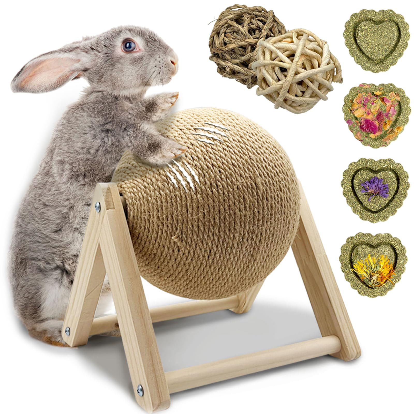 Rabbit Scratch Toy - Bunny Toys for Rabbits Scratcher, Natural Sisal Pet Claw Scratching Activity... | Amazon (US)