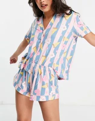 Chelsea Peers sweets print pyjama set in pink and blue | ASOS (Global)